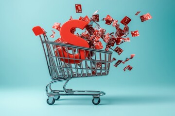 Sale Percents Falling Into Shopping Cart, Generative AI