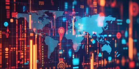 Aufkleber - Global Economy Concept: Illustrate a world map with financial symbols and indicators overlaid, representing the interconnectedness of global economies.