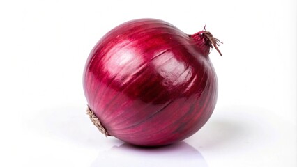 Wall Mural - A single, whole red onion with a deep red skin and a white background.