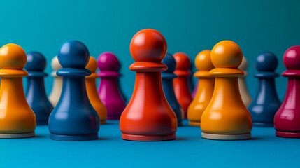 Wall Mural - A group of wooden chess pieces are arranged in a circle