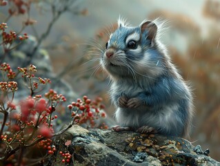 Wall Mural - Blue Squirrel in the Rain: A Close-Up Portrait