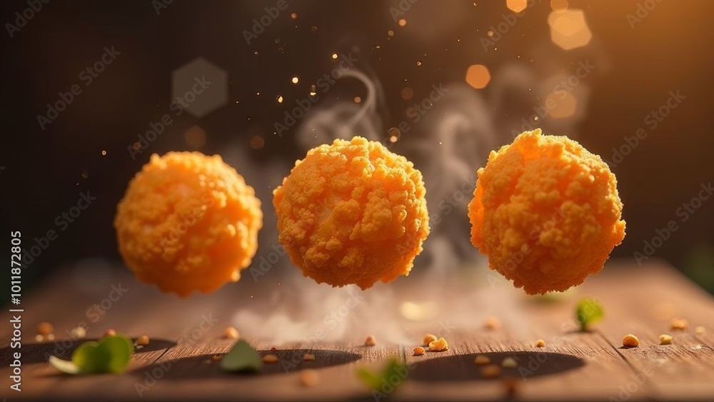Cheese baked in breading with steam. Stock Photo | Adobe Stock
