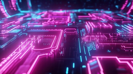 Wall Mural - Futuristic Cyber Circuitry with Neon Lights