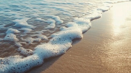 Sticker - Gentle Waves Lapping on Sandy Beach at Sunset