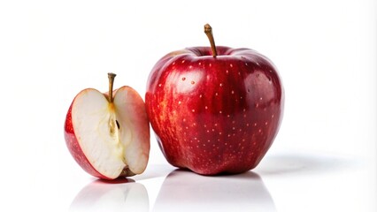 Wall Mural - A whole red apple and a half, isolated on white background.