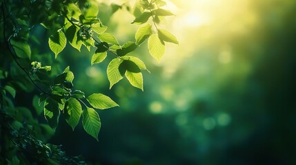 Wall Mural - Lush Green Leaves Against Soft Light Background