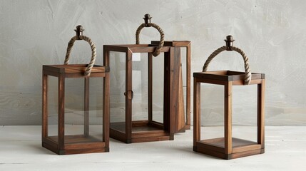 Sticker - A set of three wooden lanterns with glass in a square shape