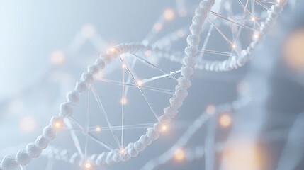 DNA double helix with luminous particles on an abstract background, An illustration of a medical background showing healthcare, medical technology,