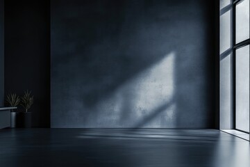 Poster - Minimalist Dark Kitchen Interior with City View and Oak Flooring