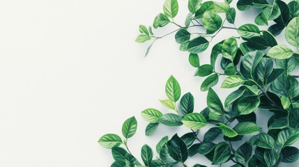 Organic Foliage: Detailed Tree Branch with Vibrant Green Leaves on White Botanical Illustration
