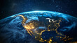 © Clipart Collectors - glowing earth from space north america at night with city lights and celestial digital illustration