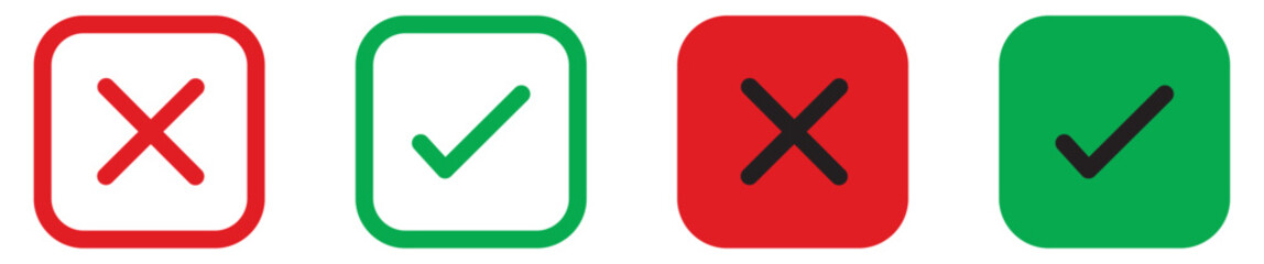 Wall Mural - check mark icon button set. check box icon with right and wrong buttons and yes or no checkmark icon