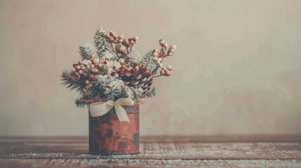 Canvas Print - A simple and cute pine cone floral arrangement in an old