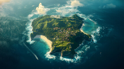 Poster - Aerial Majesty: A Huge Rounded Tropical Caribbean Island