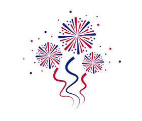 Wall Mural - Exploding  Fireworks . Set of USA fireworks with a red and blue stars and sparks . United states of america independence day fireworks. Red, blue fireworks for 4th of July .