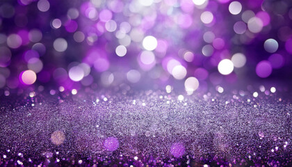 Glittery vibrant purple and silver background with dreamy bokeh effect. Abstract backdrop.