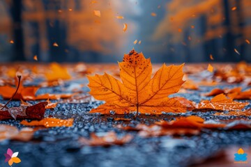 Wall Mural - Vibrant orange autumn leaves creating a stunning natural background in a serene park setting