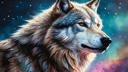 wolf illustration high-quality image and aesthetic dreamy acrylics style background