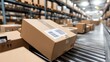 © Pinklife - This image features rows of cardboard boxes orderly positioned on conveyor belts, illustrating the seamless flow in a modern industrial warehouse environment.