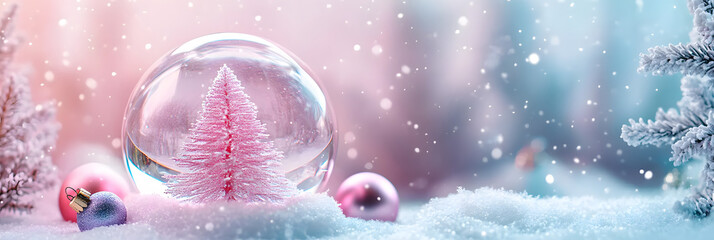 Canvas Print - Pink Christmas Snow Globe with Winter Wonderland