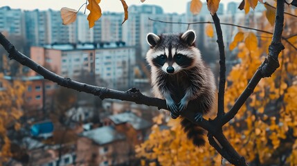 Little raccoon in autumn