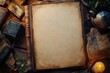 © Kakabe - An antique open book lies atop aged papers and a lit candle, surrounded by herbs and ornate items, perfect for crafting themes, storytelling, or historical presentations, Ideal for artistic projects,