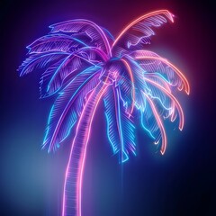 Sticker - neon outlined glowing palm tree against darkened sky evoking tropical vibrant atmosphere