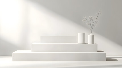 Wall Mural - Minimalist White Product Display Platform with Three Levels