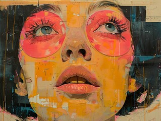 Wall Mural - Close-Up Portrait of Woman with Pink Glasses and Bold Expression