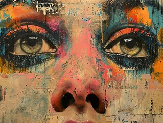 Wall Mural - Abstract Portrait with Intense Eyes - Modern Art Painting