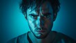 © sungedi - Close-up Portrait of a Man with a Serious Expression Under Blue Lighting