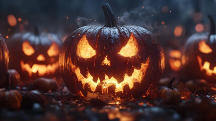 Spooky Jack-O-Lantern 3D Illustration in Dark Forest