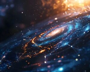 Wall Mural - holographic display of milky way galaxy s interstellar communication network connecting diverse civi
