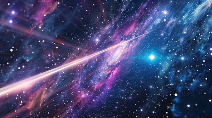 Wall Mural - interstellar communication network glowing cosmic light beams crisscrossing galaxy representing inte