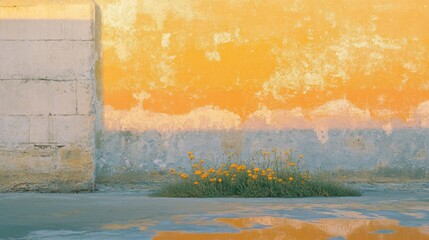 Wall Mural - Bright wildflowers flourish in golden light standing out against a textured backdrop