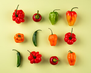 Colorful peper on green background