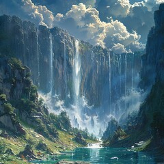 Poster - Majestic Waterfall Landscape - Nature Photography