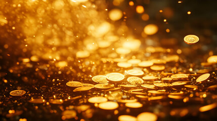 Golden Coins Falling on Black Background - Abstract Background Image