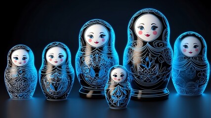 3d wireframe model of a nesting dolls design concept background