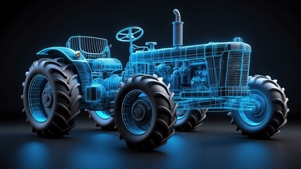 3d wireframe model of a farm tractor design concept background