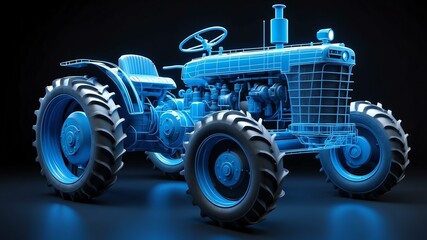 3d wireframe model of a farm tractor design concept background