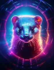 A cute ferret in neon light