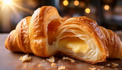 Freshly baked croissant with custard