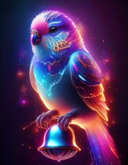 Wall Mural - Neon bird with a bell