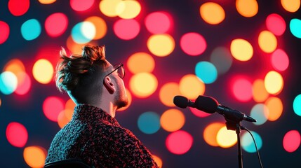 Sticker - A diverse group of speakers, including a woman of color and a man with a disability, present their ideas at a podium on a brightly lit stage.