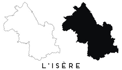 Canvas Print - Isere map outline and black silhouette vector