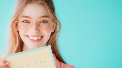 Wall Mural - A woman smiling brightly while holding a certificate for completing a new skill, symbolizing the achievement of a personal goal.