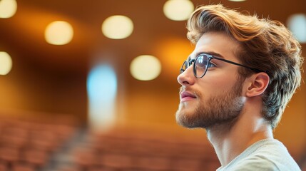 Wall Mural - A confident student presenting a research paper at a conference, showcasing their intellectual prowess and contributions to academia.