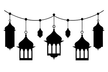 Arabic lantern garland | vector silhouette illustration on white background