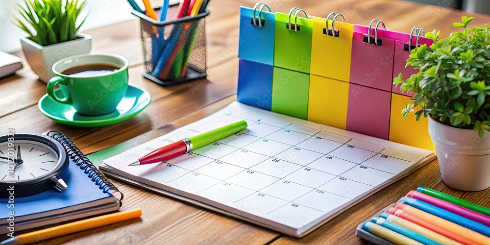 Colorful Timesheet Reminder Notes and Calendars on a Desk for Efficient ...
